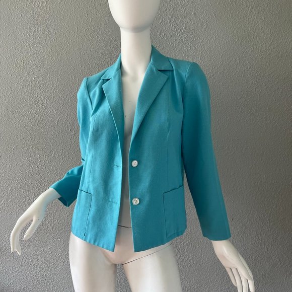Vintage 70s Aqua Blue AMY ADAMS Boxy Disco Retro Blazer Jacket Top M - Picture 11 of 12